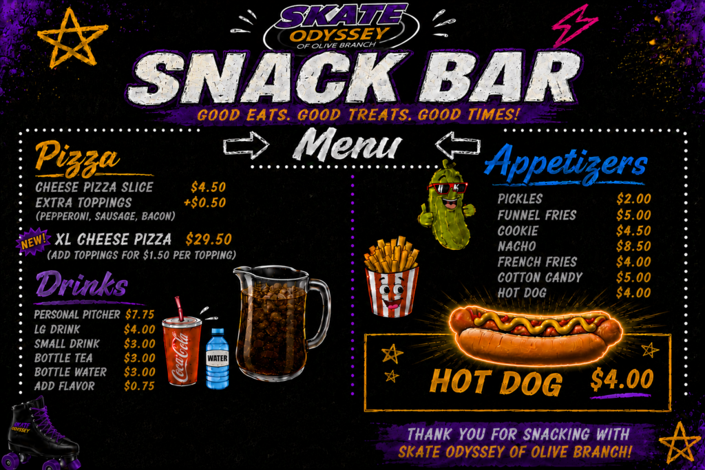 Snack Bar Menu at Skate Odyssey Olive Branch